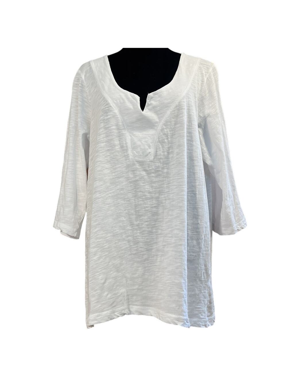 Avenue The New Zip 3/4 Sleeve Tunic Top Beach Cover Plus Size 18-20 White Cotton